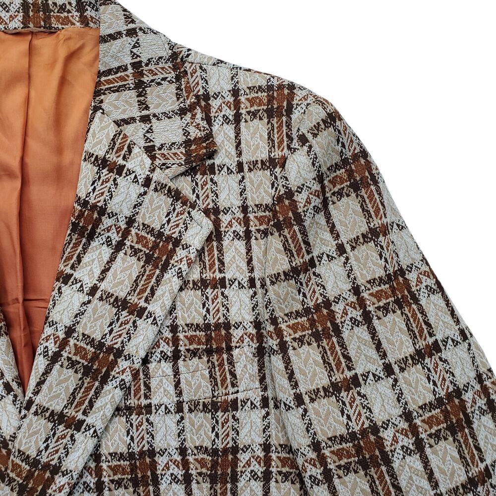 Vintage Tartan Plaid Blazer Retro Mod 70s Sport Coat Jacket Orange Check 46x31 - Picture 9 of 15